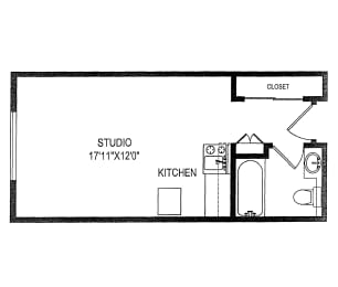Studio Floor Plan at Duet on Wilcox, Los Angeles