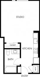 Studio 1 Bath Floor Plan | 519 Sq. Ft. at G12 Apartments, Los Angeles, CA, 90015