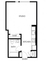 Studio 1 Bath Floor Plan | 518 Sq. Ft. at G12, California