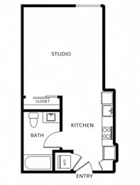 Studio 1 Bath Floor Plan | 512 Sq. Ft. at G12, Los Angeles