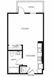 Studio 1 Bath Floor Plan | 510 Sq. Ft. at G12, Los Angeles, California