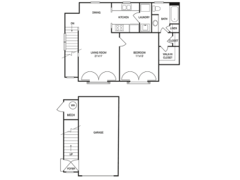 1 Bed 1 Bath Floor Plan | 774 Sq. Ft. at Willowest in Collier Hills, Atlanta, Georgia
