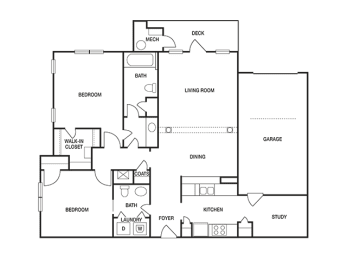 2 Bed 1.5 Bath Floor Plan | 1,115 Sq. Ft. at Willowest in Collier Hills, Georgia