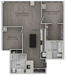 2 bed 2 bath F | 1,162 Sq. Ft. at The Mason Apartments, Chicago, IL, 60607