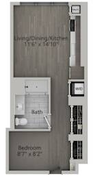 Studio 1 bath A | 533 Sq. Ft. at The Mason Apartments, Chicago, Illinois