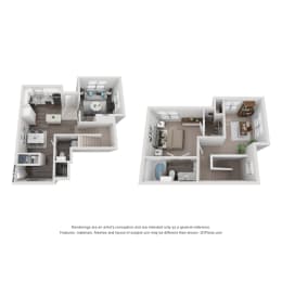 1 Bed 1.5 Bath Floor Plan | 1,112 Sq. Ft. at Mission Gate in Plano, Texas