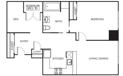 1 Bed 1 Bath Floor Plan with 810 Sq. Ft. at The Parker Apartments, Portland, 97209
