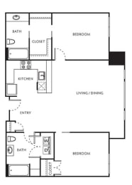 2 Bed 2 Bath Floor Plan with 1,018 Sq. Ft. at The Parker Apartments, Portland