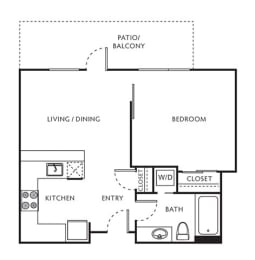 1 Bed 1 Bath Floor Plan with 587 Sq. Ft. at The Parker Apartments, Portland, 97209