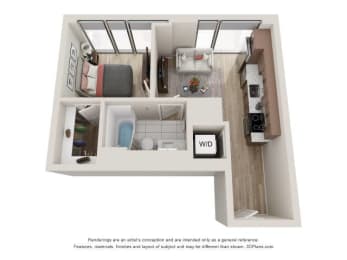 1 Bed 1 Bath Floor Plan | 507 Sq. Ft. at 903 Peachtree in Atlanta, GA