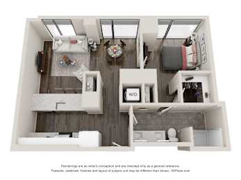 1 Bed 1 Bath Floor Plan | 785 Sq. Ft. at 903 Peachtree in Georgia 30309