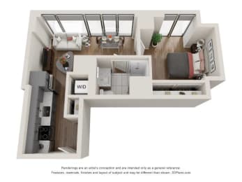 1 Bed 1 Bath Floor Plan | 527 Sq. Ft. at 903 Peachtree in Atlanta, Georgia 30309