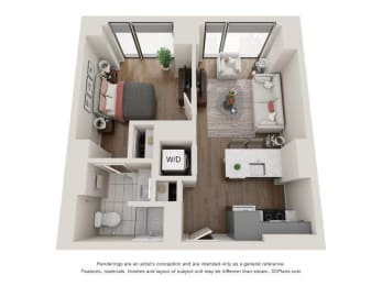 1 Bed 1 Bath Floor Plan | 556 Sq. Ft. at 903 Peachtree in Georgia 30309
