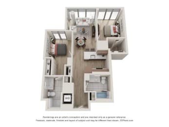 2 Bed 2 Bath Floor Plan | 836 Sq. Ft. at 903 Peachtree in Atlanta, Georgia 30309