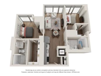 2 Bed 2 Bath Floor Plan | 846 Sq. Ft. at 903 Peachtree in Georgia 30309