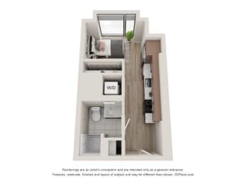 Studio 1 Bath Floor Plan | 336 Sq. Ft.  at 903 Peachtree in Atlanta, 30309