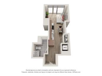 Studio 1 Bath Floor Plan | 380 Sq. Ft.  at 903 Peachtree in Atlanta, Georgia 30309