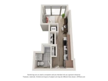 Studio 1 Bath Floor Plan | 392 Sq. Ft.  at 903 Peachtree in Atlanta, GA