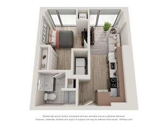 1 Bed 1 Bath Floor Plan | 507 Sq. Ft. at 903 Peachtree in Atlanta, GA 30309