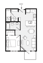 1 Bed 1 Bath Floor Plan | 680 Sq. Ft. at 128 on State, Washington, 98033