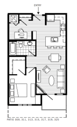 1 Bed 1 Bath Floor Plan | 732 Sq. Ft. at 128 on State, Kirkland, WA