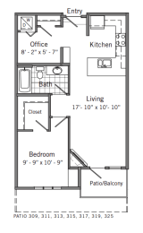 1 Bed 1 Bath Floor Plan | 731 Sq. Ft. at 128 on State, Kirkland, Washington