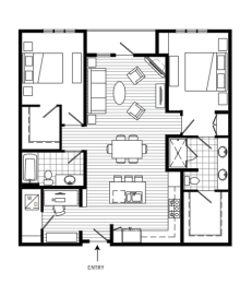 2 Bed 2 Bath  Floor Plan | 1,211 Sq. Ft.  at 128 on State, Kirkland
