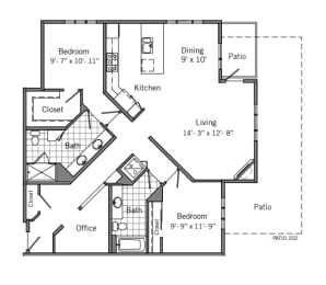 2 Bed 2 Bath Floor Plan | 1,397 Sq. Ft. at 128 on State, Kirkland, WA, 98033