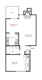 1 Bed 1 Bath Floor Plan | 700 Sq. Ft. at The Lakes Apartments in Washington