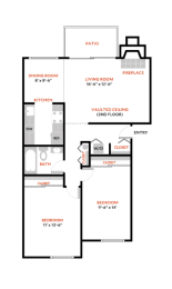 2 Bed 1 Bath Floor Plan | 975 Sq. Ft. at The Lakes Apartments, Bellevue, 98007