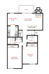 2 Bed 2 Bath Floor Plan | 1,000 Sq. Ft.at The Lakes Apartments, Bellevue, WA
