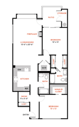 2 Bed 2 Bath Floor Plan | 1,251 Sq. Ft. at The Lakes Apartments, Bellevue Washington
