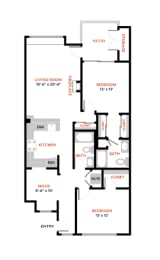 2 Bed 2 Bath Floor Plan | 1,226 Sq. Ft. at The Lakes Apartments, Bellevue