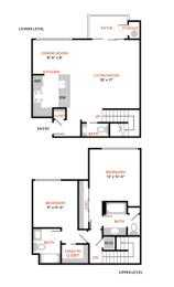 2 Bed 2 Bath Floor Plan | 1,281 Sq. Ft. at The Lakes Apartments, Bellevue, 98007