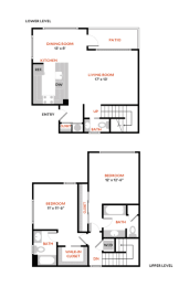2 Bed 2 Bath Floor Plan | 1,251 Sq. Ft. at The Lakes Apartments, Bellevue, 98007