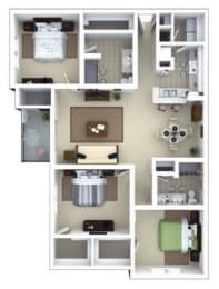 3 Bed 2.5 Bath Floor Plan with 1,358 Sq. Ft. at Roswell Village, Roswell, GA, 30075