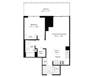 1 Bed 1 Bath Floor Plan | 770 Sq. Ft. at Shoreham and Tides, Chicago, 60601