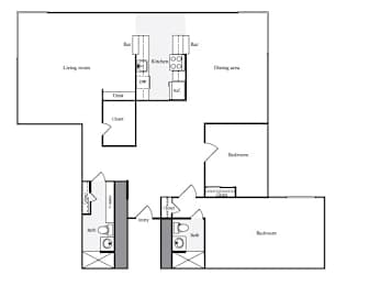B2 2 Bedroom and 2 Bathroom FloorPlan | 1,325 Sq. Ft. at Skye at Belltown Apartments, Seattle