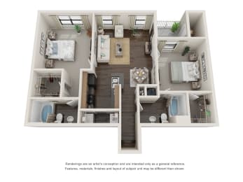 B3 Upper | Two Bed | Two Bath with 1,107 Sq. Ft. at Sladestone Shadow Creek in Pearland, TX