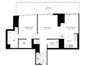 1 Bed 1 Bath Floor Plan | 1,125 Sq. Ft. at Shoreham and Tides, Chicago, IL