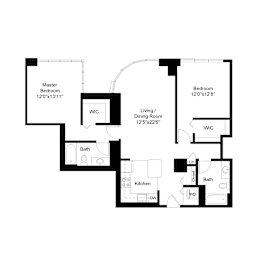 2 Bed 2 Bath Floor Plan | 1,200 Sq. Ft. at Shoreham and Tides, IL, 60601