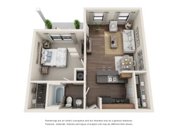 A1 Lower | One Bed | One Bath with 667 Sq. Ft. at Sladestone Shadow Creek in Pearland, 77584