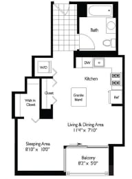 Studio 1 Bath Floor Plan | 570 Sq. Ff. at Shoreham and Tides, Illinois