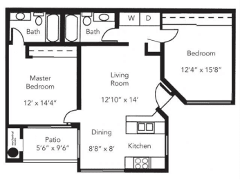 2 Bed 2 Bath Floor Plan | 960 Sq. Ft. at Sunset Winds Apartments in Henderson, Nevada
