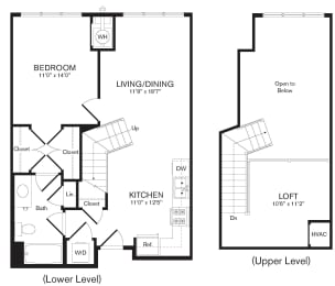 a floor plan of the Lily one bedroom apartment at Heights at Glen Mills, Glen Mills