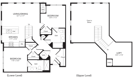 a floor plan of the Pine two bedroom apartment at Heights at Glen Mills, Glen Mills, PA