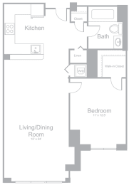 A1 One Bedroom One Bath Floor Plan | 767 Sq. Ft. at Amelia, Quincy, 02169