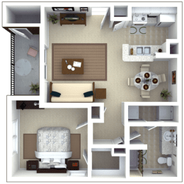 1 Bed 1 Bath Floor Plan | 817 Sq. Ft. at Roswell Village, Georgia, 30075