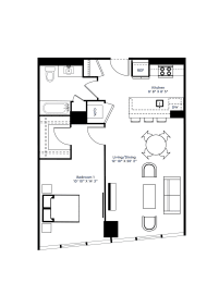 a floor plan of a small house with a bedroom and a living room at The Grand Central, Chicago