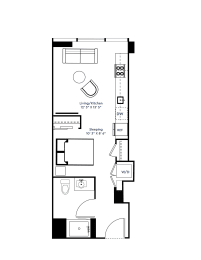 Studio 1 Bath Floor Plan | 447 Sq. Ft.  at The Grand Central, Illinois